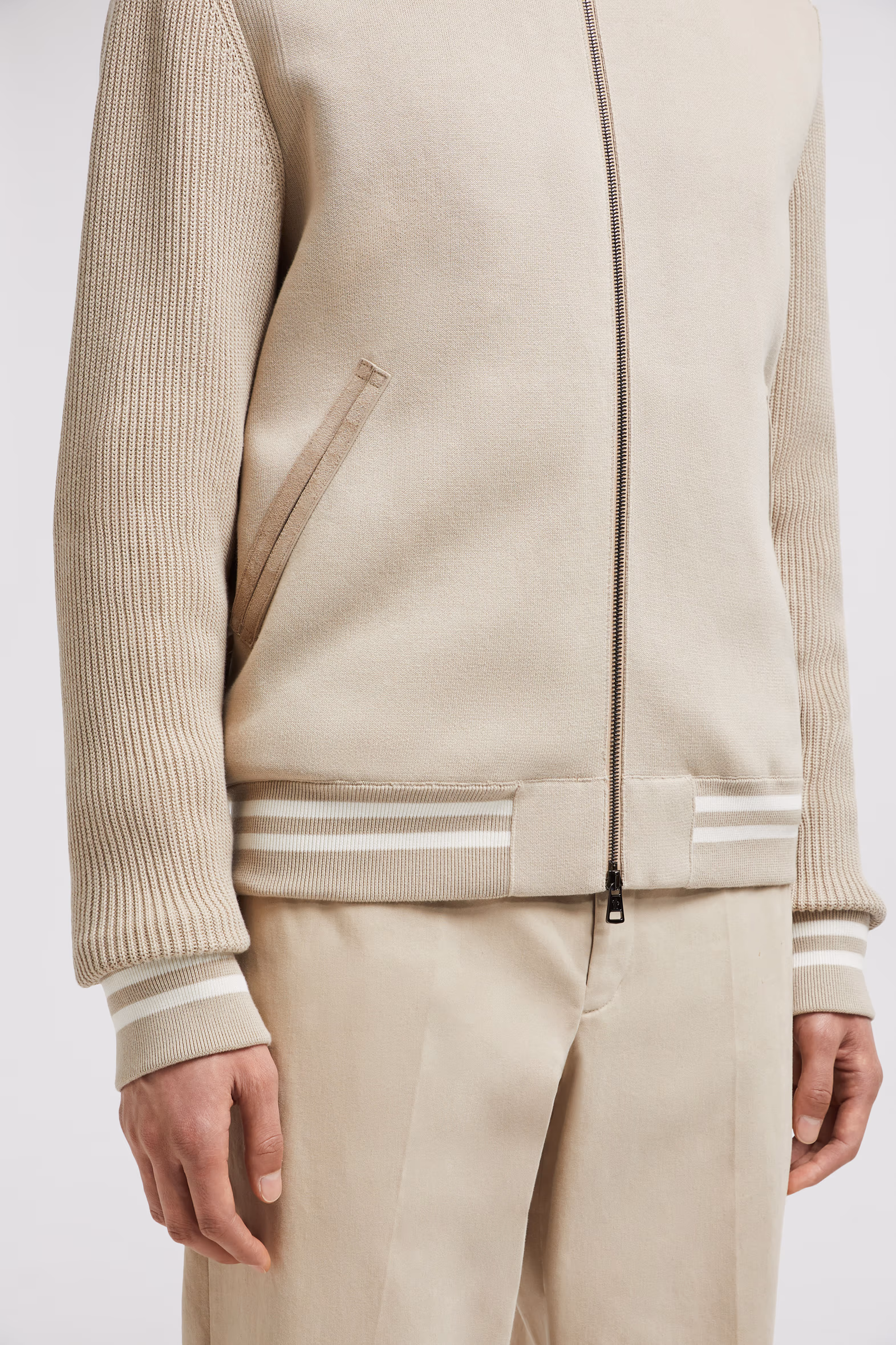 Padded Cotton Zip-Up Cardigan Men Beige Moncler 6